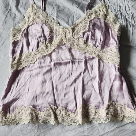 Lilac Satin Lace-Trim Chemise with Cream Lace - Picture 2 of 6